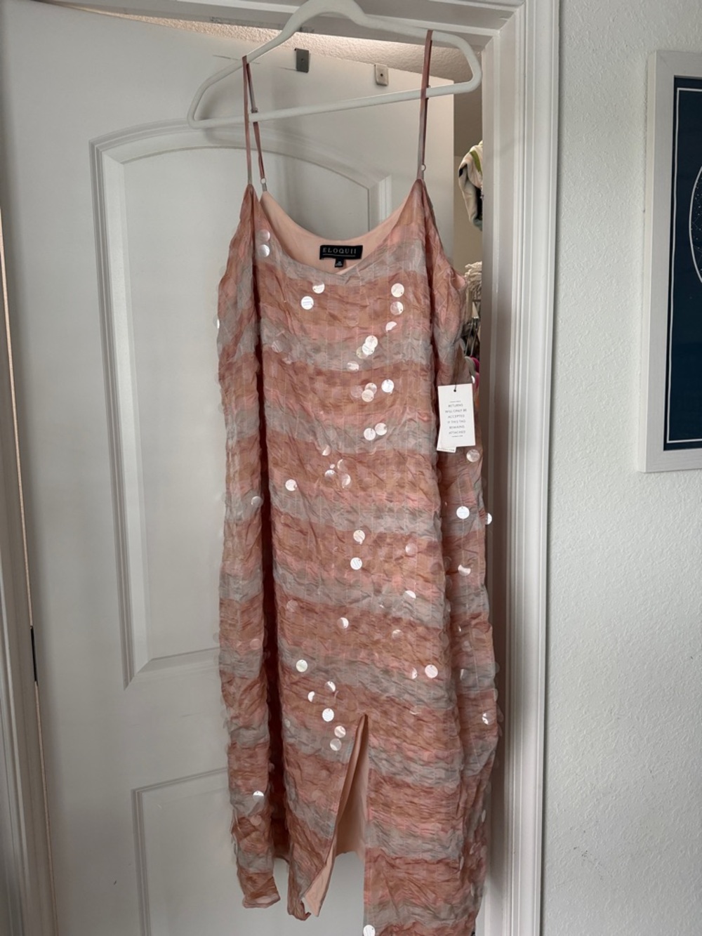 Eloquii Pink and Gray Sequin Midi Dress
